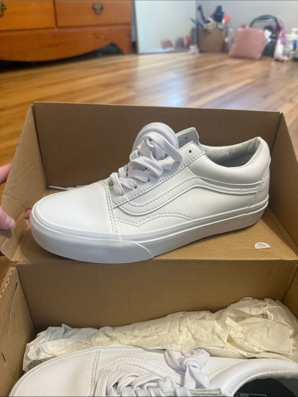 Vans White Leather Low-Top Sneakers